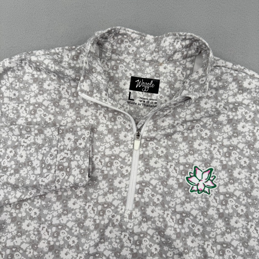 Waggle Mens Masters Inspired Gray/White Floral 1/4 Zip Golf Pullover Size L
